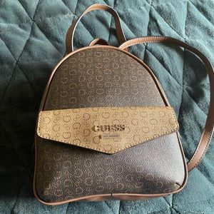 Light brown small guess leather backpack